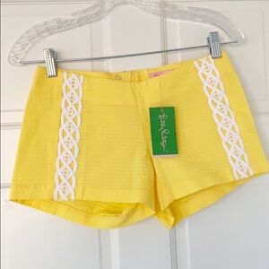 NWT LILLY PULITZER Liza shorts size 000 yellow white cotton sunglow embroidered